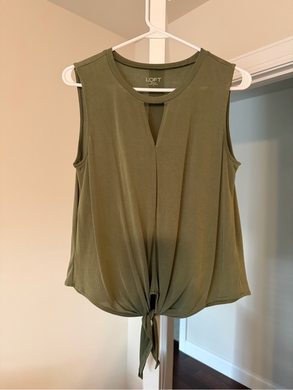 Loft Olive Green Tie Front Sleeveless Top